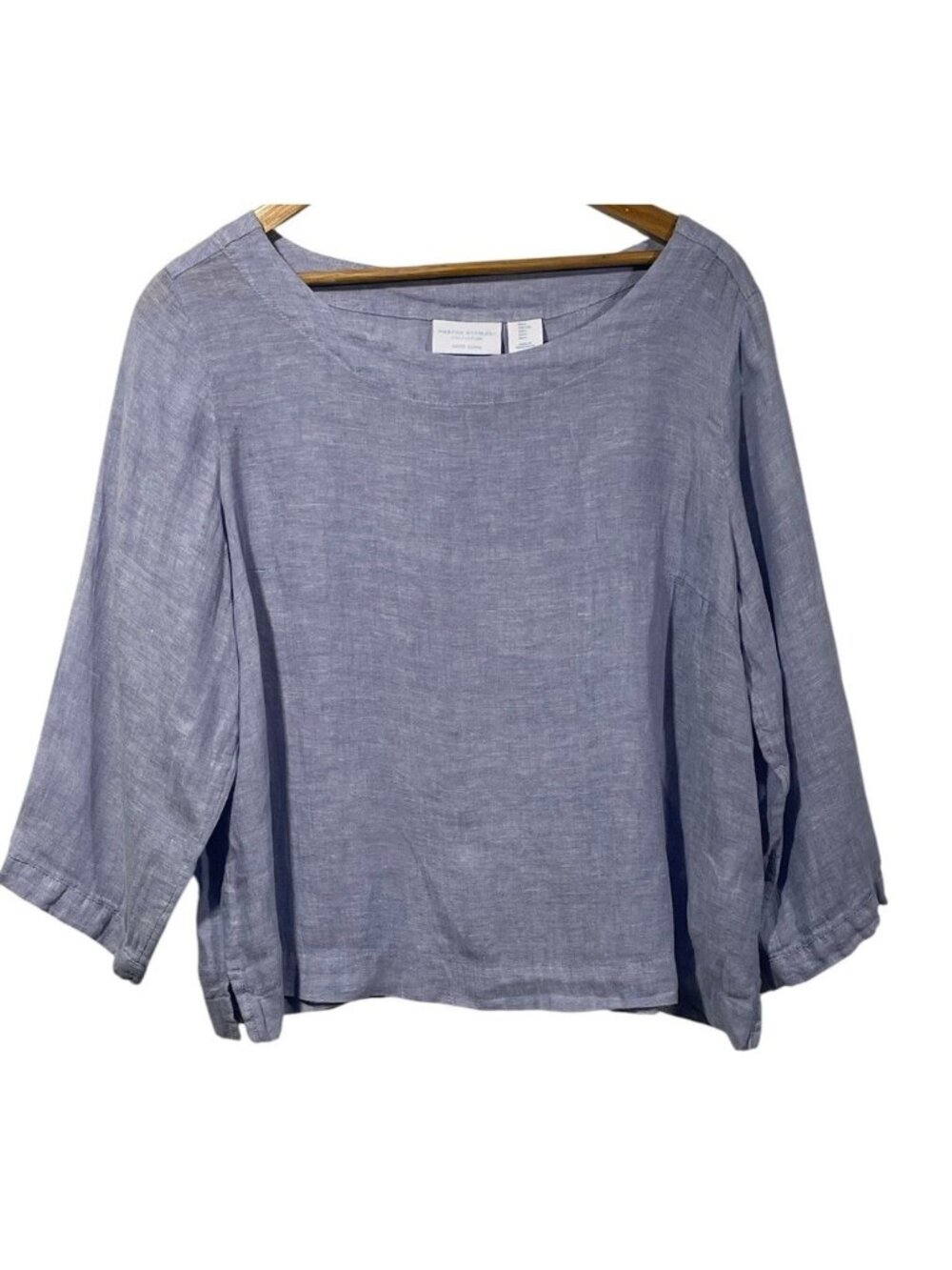 Martha Stewart Womens 100% Linen Top Periwinkle Blue Sz L Boxy Beachy Coastal